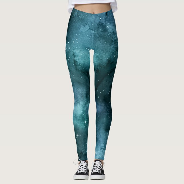 Leggings Diseño de la serie Galaxia Verde azulada 7  (Anverso)