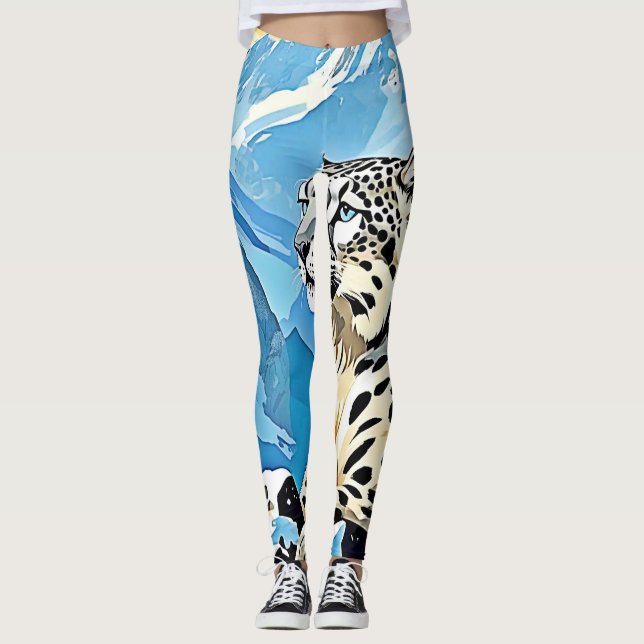 Leggings Diseño de leopardo de la nieve salvaje (Anverso)