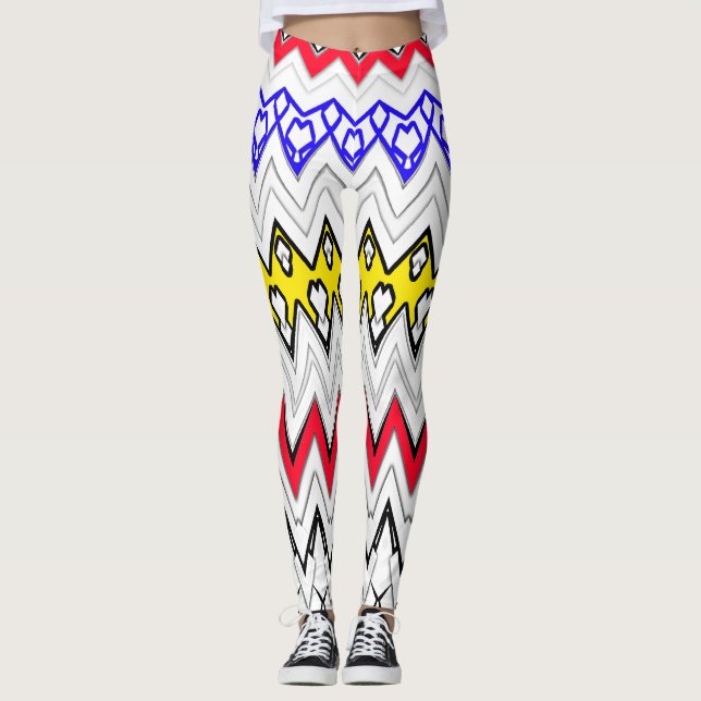 Leggings Diseño de leyenda de fondo blanco zigzag multicolo (Anverso)