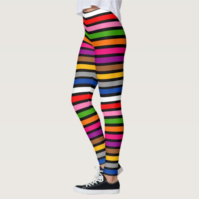 Leggings Diseño de líneas de franjas multicolor negras (Subido por el creador)