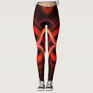 Leggings Diseño de líneas onduladas geométricas rojas.