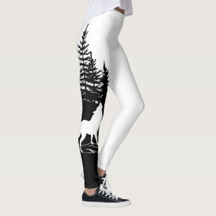 Leggings Diseño de Lobo Blanco Negro