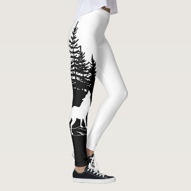 Leggings Diseño de Lobo Blanco Negro (Derecha)