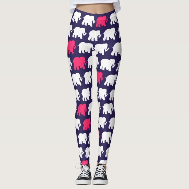 Leggings Diseño de los azules marinos y de los elefantes (Anverso)