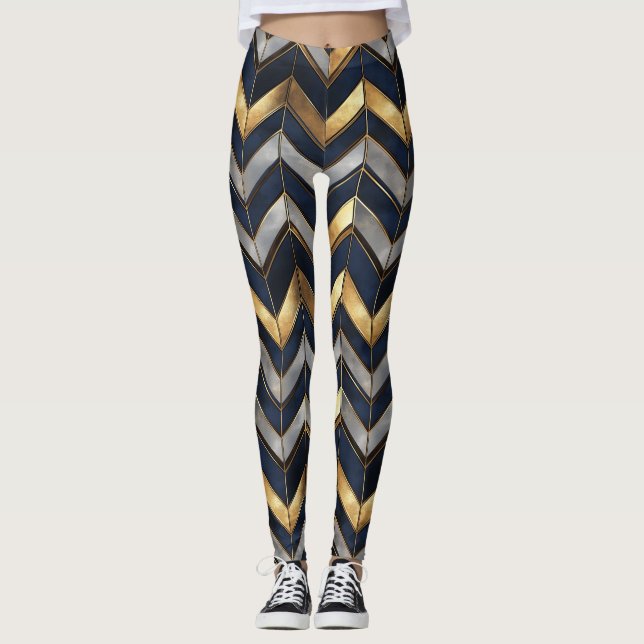 Leggings "Diseño de lujo Art Deco: oro, plata y azul (Anverso)