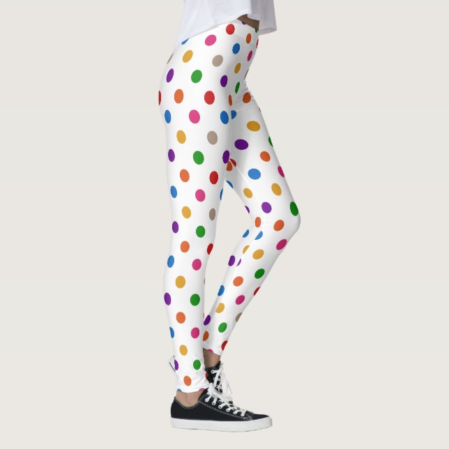 Leggings Diseño de lunares de arcoíris colorido blanco (Derecha)