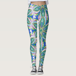 Leggings Diseño de mandala floral, tonos pastel vívidos