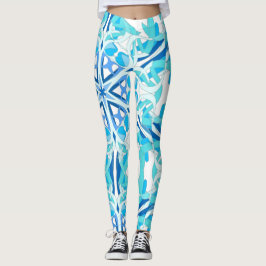 Leggings Diseño de Mandala, marfil azul en blanco