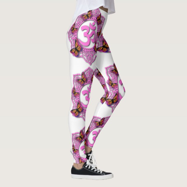 Leggings Diseño de Mandala rosa ohm con mariposas monarca (Derecha)