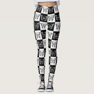 Leggings Diseño de mariposa negra de cuello blanco
