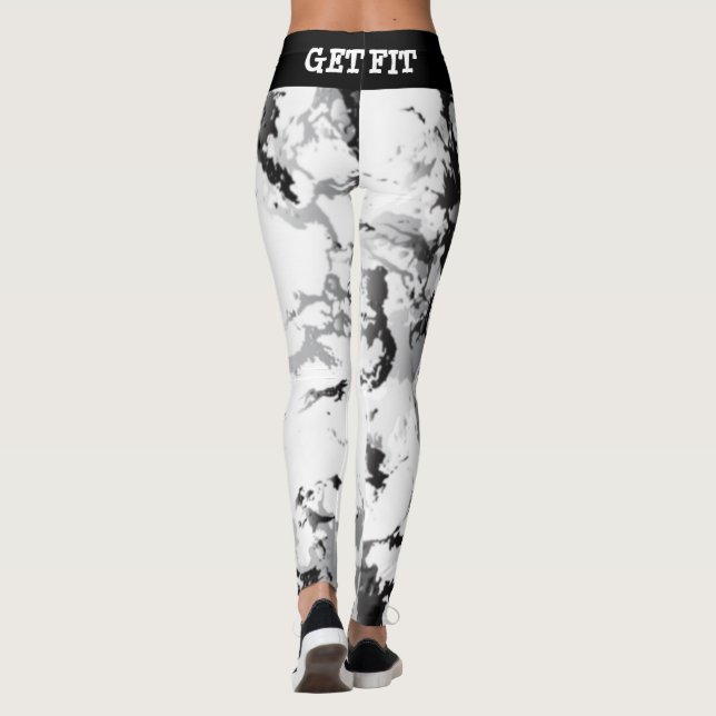 Leggings Diseño de mármol blanco y negro: ajuste (Reverso)
