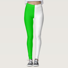 Leggings Diseño de media división de dos tonos blanco verde