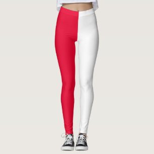 Leggings Diseño de media división de dos tonos rojo blanco
