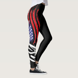 Leggings diseño de moda de bandera de estados unidos negros