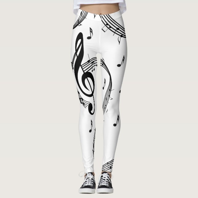 Leggings Diseño de música en blanco y negro (Anverso)
