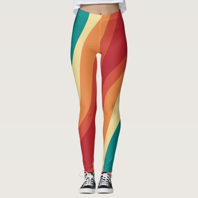 Leggings Diseño de ondas de estilo retro multicolor (Anverso)