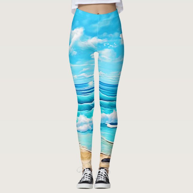 Leggings Diseño de ondas de playa soleadas (Anverso)