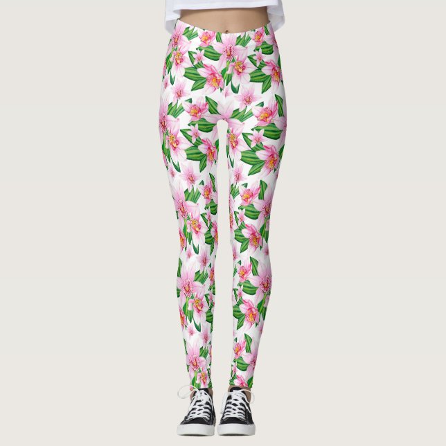 Leggings Diseño de orquídeas en acuarela 12  (Anverso)