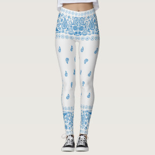 Leggings Diseño de paisley blanca y azul