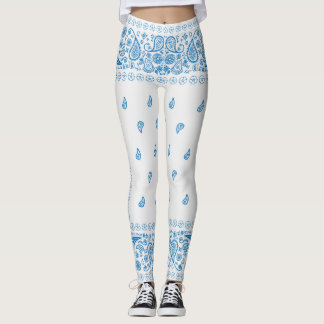 Leggings Diseño de paisley blanca y azul