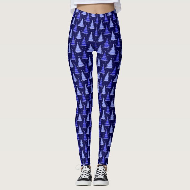 Leggings Diseño de patrón azul de árbol de Navidad (Anverso)