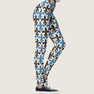 Leggings Diseño de patrón barroco azul negro flor de lis