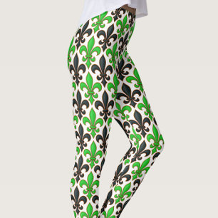 Leggings Diseño de patrón barroco flor de lis negro verde