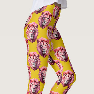 Leggings Diseño de patrón de animal de cabeza de león rosa