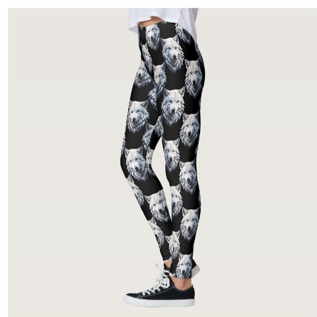 Leggings Diseño de patrón de cabeza de lobo blanco (Subido por el creador)