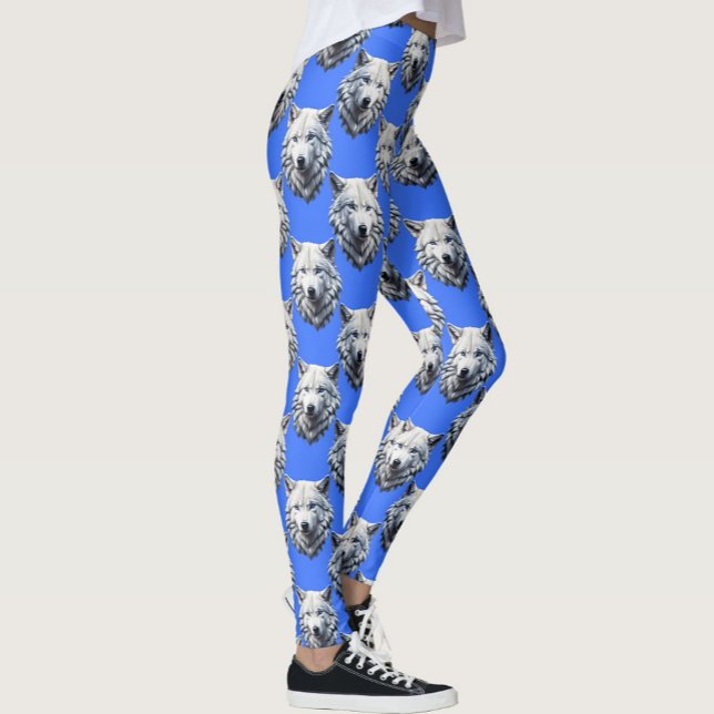 Leggings Diseño de patrón de cabeza de lobo blanco azul (Subido por el creador)