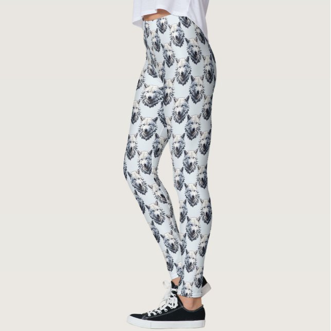 Leggings Diseño de patrón de cabeza de lobo blanco - Blanco (Subido por el creador)