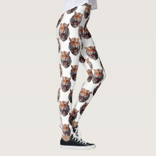 Leggings Diseño de patrón de cabeza de tigre - Blanco
