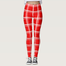 Leggings Diseño de patrón de cuadros de ventana roja