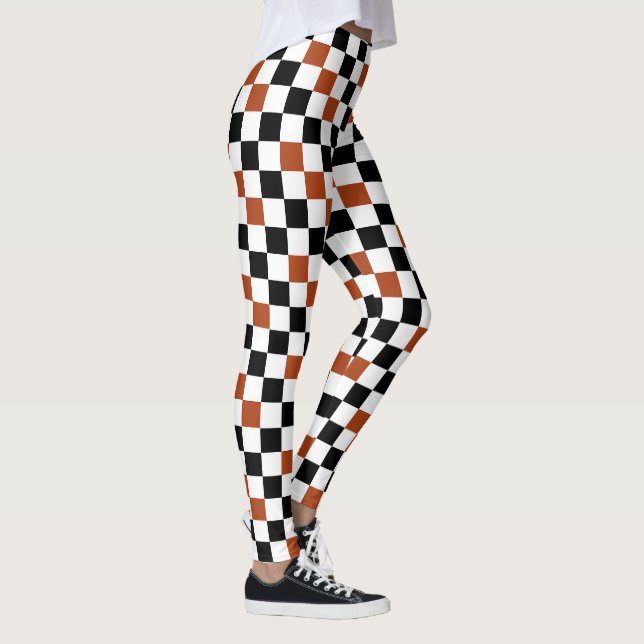 Leggings Diseño de Patrón de Cuadros Marrón Negro Blanco (Derecha)