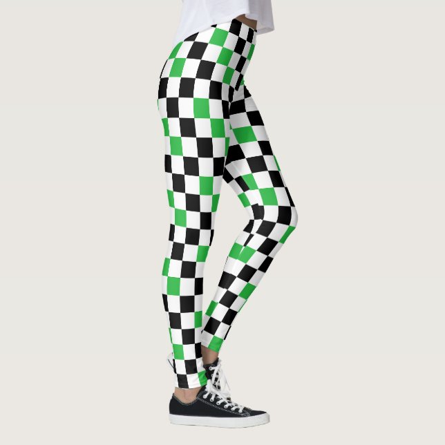 Leggings Diseño de Patrón de Cuadros Verde Negro Blanco (Derecha)