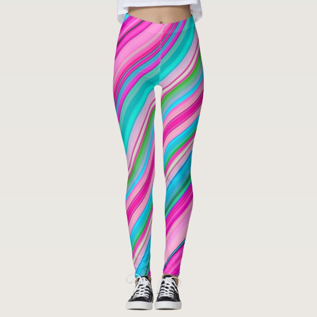 Leggings Diseño de patrón de franja de arcoíris vibrante (Anverso)
