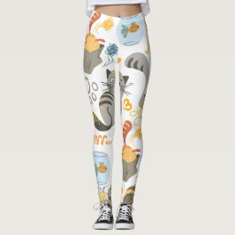 Leggings Diseño de patrón de gato Personalizado de Naranja 