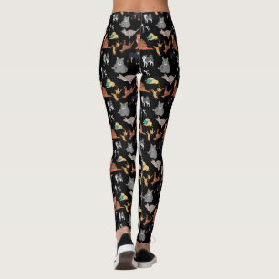 Leggings Diseño de patrón de gatos y perros en negro