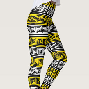 Leggings Diseño de patrón de llave griega en amarillo, blan