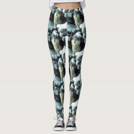 Leggings Diseño de patrón de lobo en bosque invernal