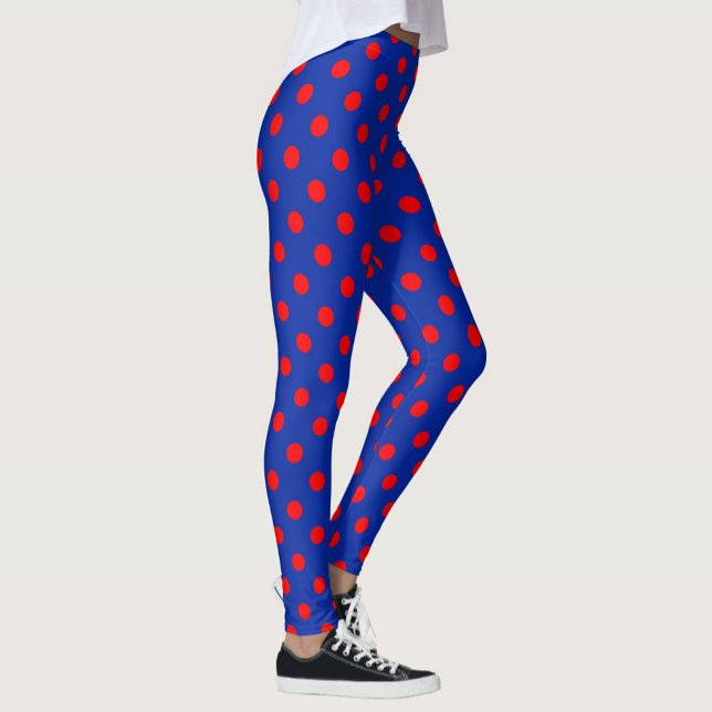 Leggings Diseño de patrón de lunares azules sobre rojo  (Subido por el creador)