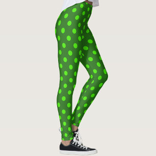 Leggings Diseño de patrón de lunares verdes sobre verde osc