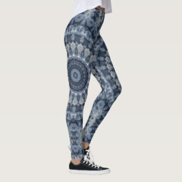 Leggings Diseño de patrón de mandala azul y plateado