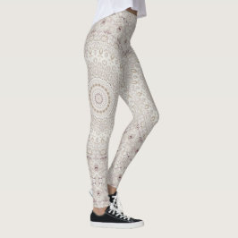 Leggings Diseño de patrón de mandala beige y taupe