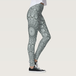 Leggings Diseño de patrón de mandala gris y plateado