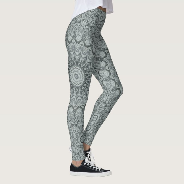 Leggings Diseño de patrón de mandala gris y plateado (Derecha)