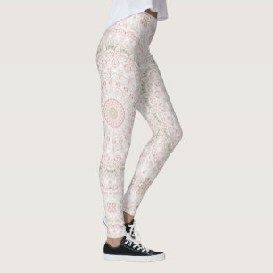 Leggings Diseño de Patrón de Mandala Rosa Pastel y Verde