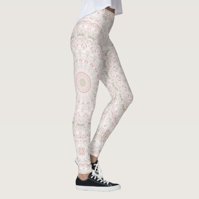 Leggings Diseño de Patrón de Mandala Rosa Pastel y Verde (Derecha)