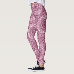Leggings Diseño de Patrón de Mandala Rosa Polvoriento