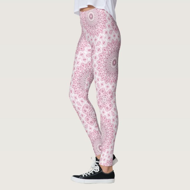 Leggings Diseño de patrón de mandala rosa y blanco (Izquierda)